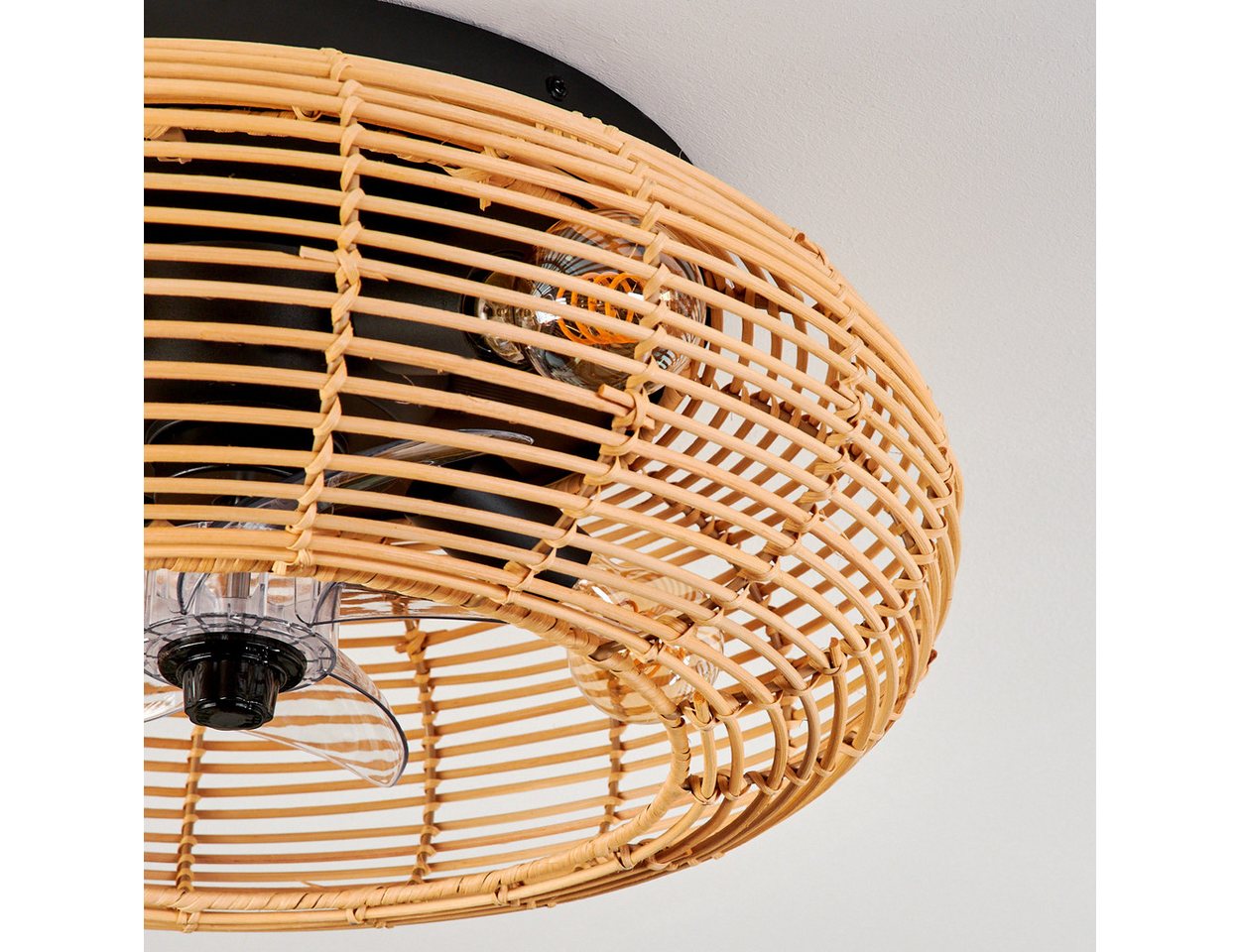 hofstein Deckenleuchte Deckenventilator mit Beleuchtung aus Metall/Bambus, Fernbedienung, ohne Leuchtmittel, Auf-/Abwind-Funktion, Lichteffekt, Ø 50cm, 4x E27,  – Bild 3 von 5