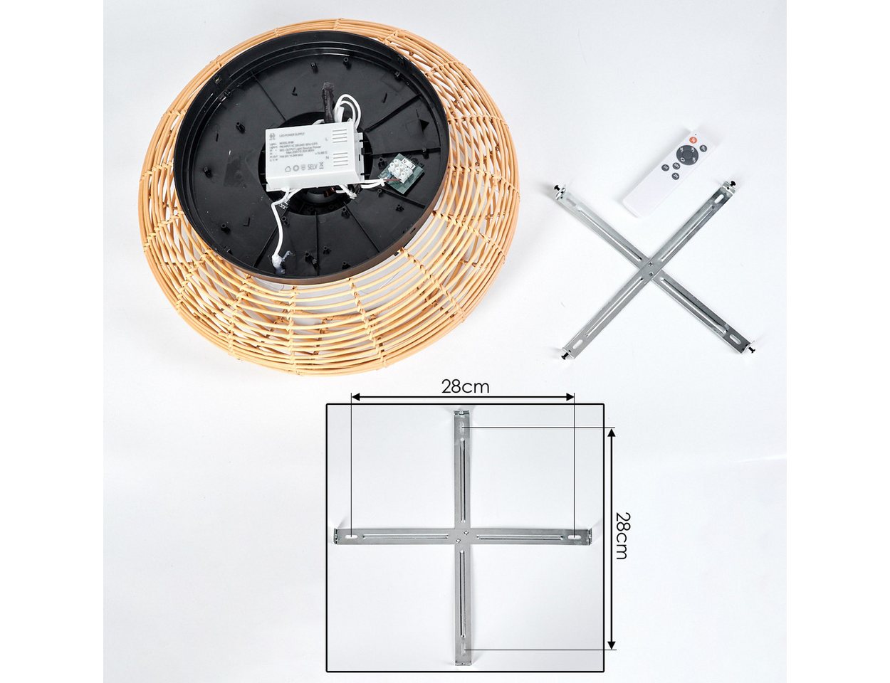 hofstein Deckenleuchte Deckenventilator mit Beleuchtung aus Metall/Bambus, Fernbedienung, ohne Leuchtmittel, Auf-/Abwind-Funktion, Lichteffekt, Ø 50cm, 4x E27,  – Bild 5 von 5