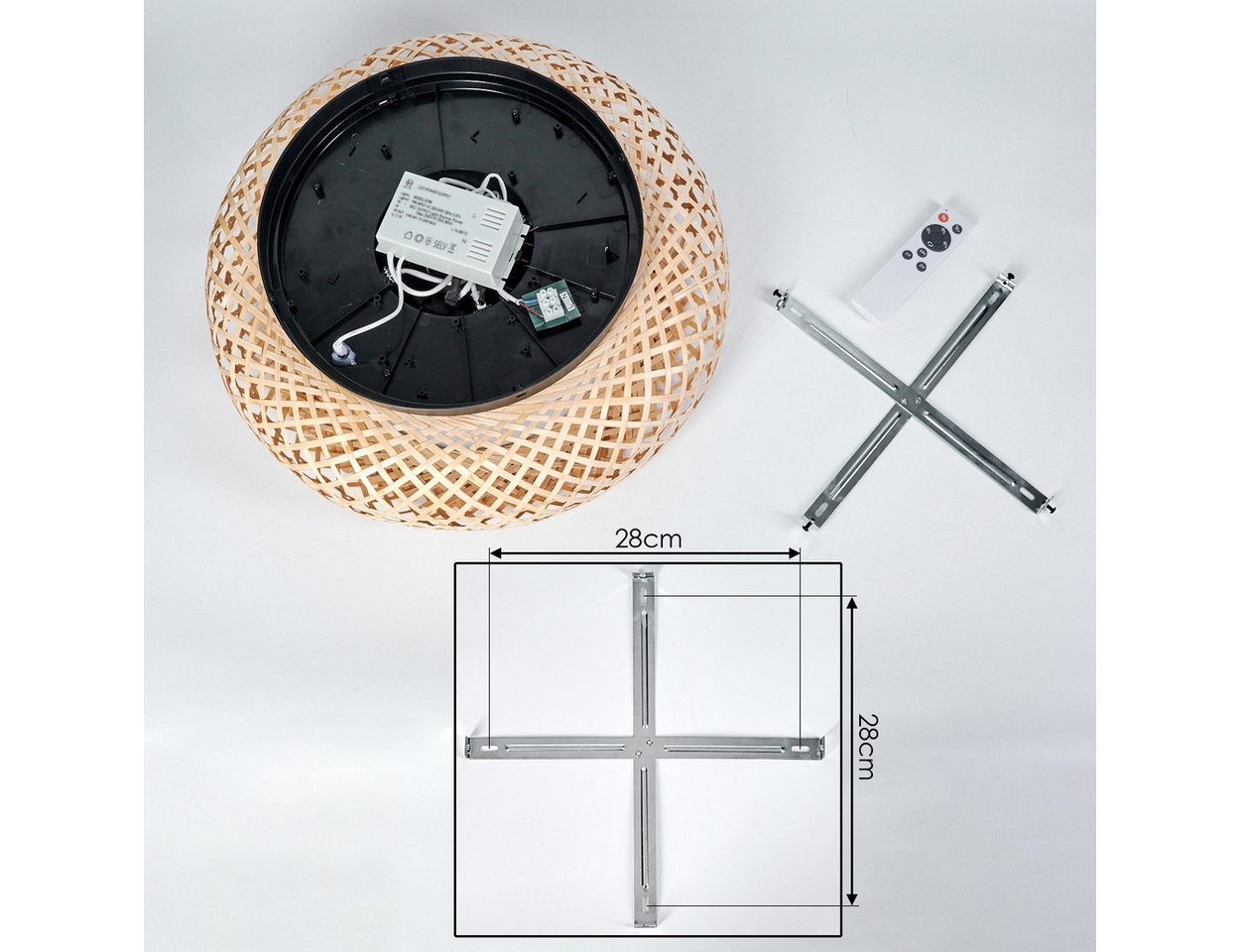 hofstein Deckenleuchte Deckenventilator mit Beleuchtung aus Metall/Bambus, Fernbedienung, ohne Leuchtmittel, Auf-/Abwind-Funktion, Lichteffekt, Ø 50cm, 4xE27, o – Bild 5 von 5