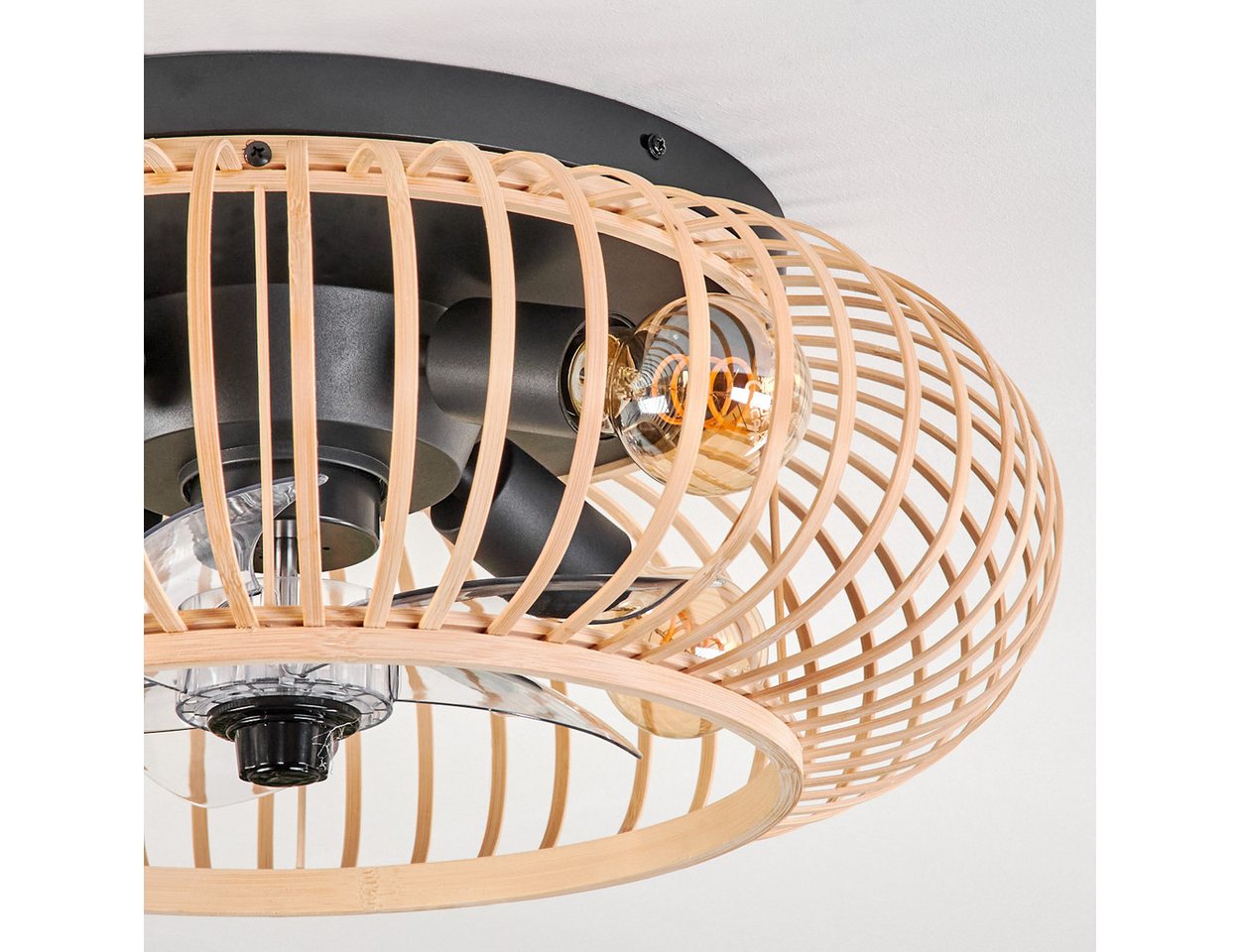 hofstein Deckenleuchte Deckenventilator mit Beleuchtung aus Metall/Bambus, Fernbedienung, ohne Leuchtmittel, Auf-/Abwind-Funktion, Lichteffekt, Ø 50cm, 4xE27, o – Bild 3 von 5
