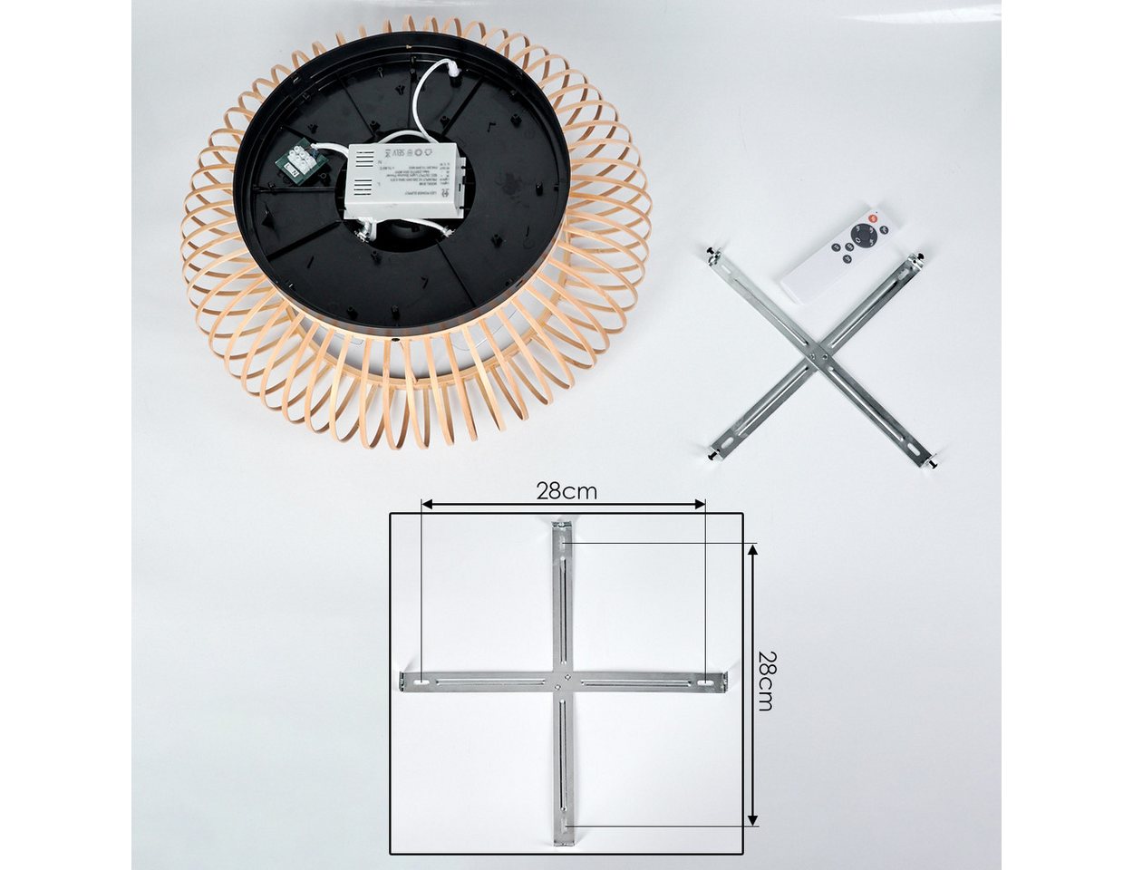 hofstein Deckenleuchte Deckenventilator mit Beleuchtung aus Metall/Bambus, Fernbedienung, ohne Leuchtmittel, Auf-/Abwind-Funktion, Lichteffekt, Ø 50cm, 4xE27, o – Bild 5 von 5