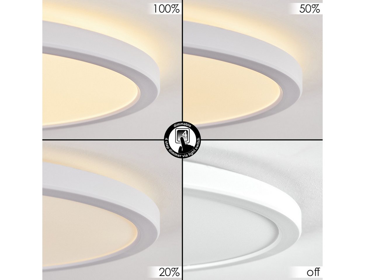 hofstein Deckenleuchte dimmbare Deckenlampe aus Kunststoff in Weiß/Weiß, LED wechselbar, 3000 Kelvin, runde Leuchte im modernen Design, dimmbar über Lichtschalt – Bild 2 von 5