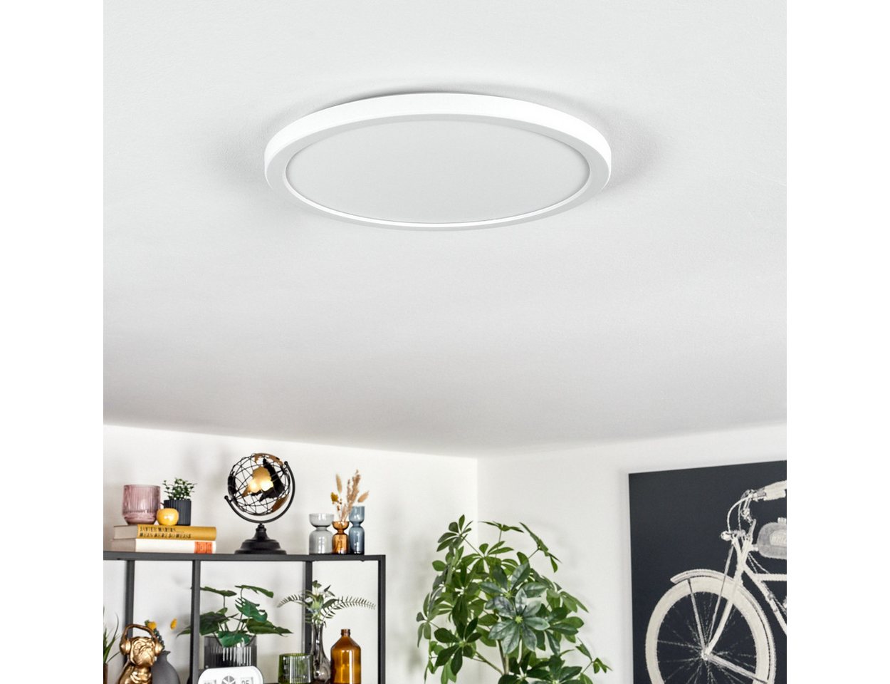 hofstein Deckenleuchte dimmbare Deckenlampe aus Kunststoff in Weiß/Weiß, LED wechselbar, 3000 Kelvin, runde Leuchte im modernen Design, dimmbar über Lichtschalt – Bild 5 von 5