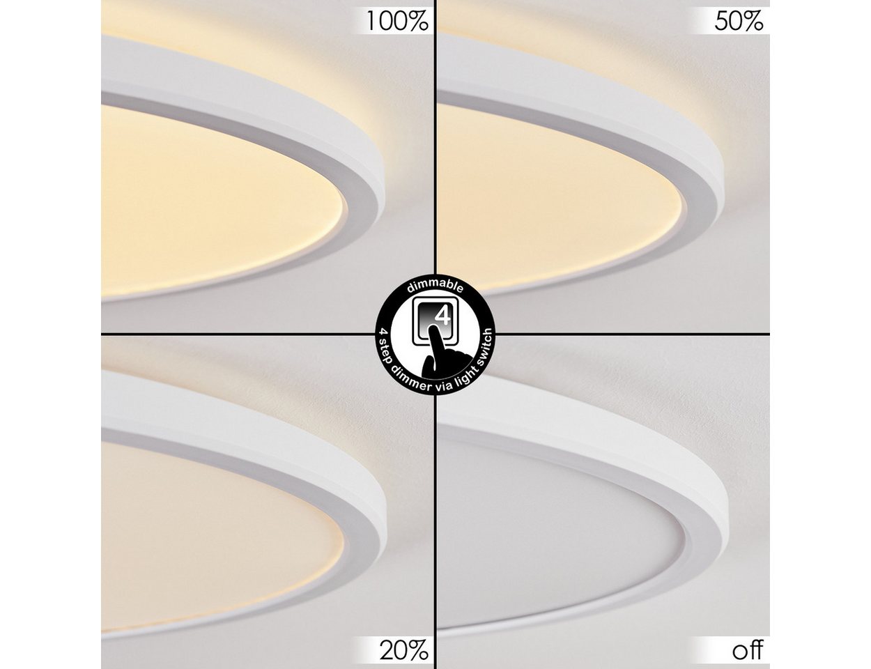 hofstein Deckenleuchte dimmbare Deckenlampe aus Kunststoff in Schwarz/Weiß, LED wechselbar, 3000 Kelvin, runde Leuchte im modernen Design, dimmbar über Lichtsch – Bild 2 von 5
