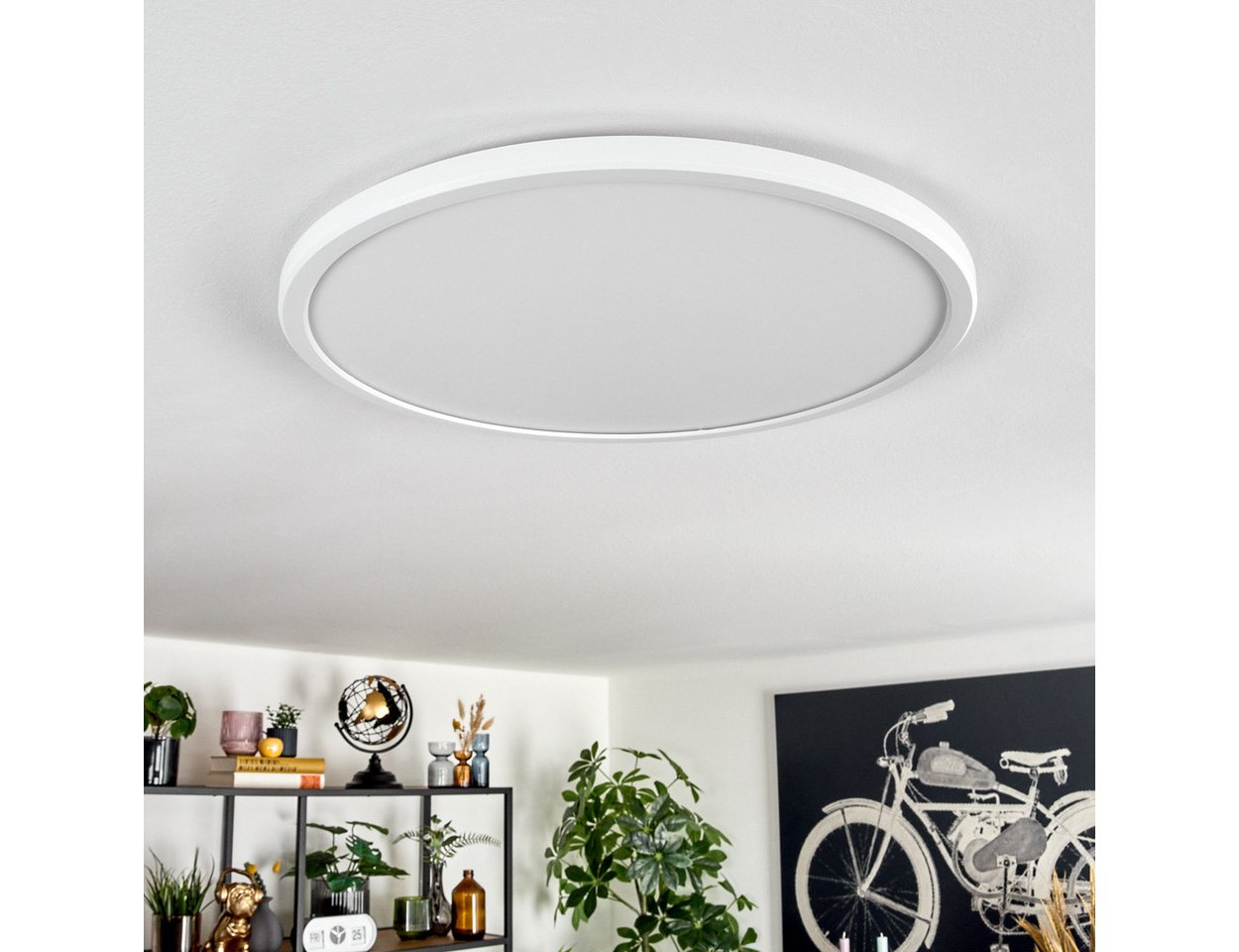 hofstein Deckenleuchte dimmbare Deckenlampe aus Kunststoff in Schwarz/Weiß, LED wechselbar, 3000 Kelvin, runde Leuchte im modernen Design, dimmbar über Lichtsch – Bild 5 von 5