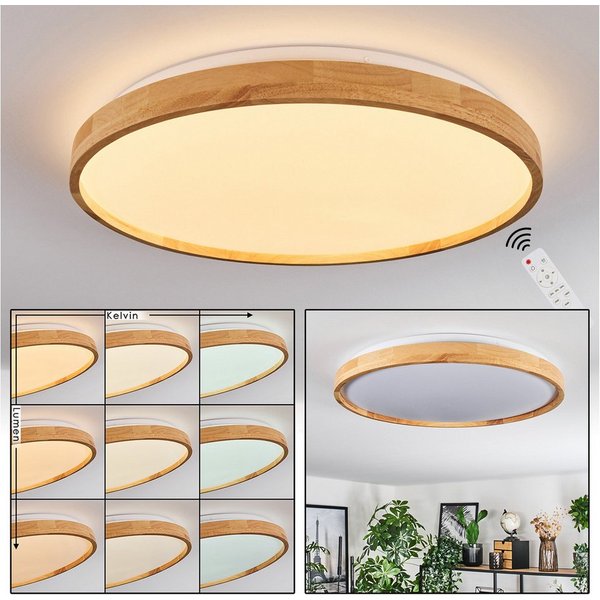 hofstein Deckenleuchte dimmbare Deckenlampe aus Metall/Bambus/Kunststoff in Weiß/Natur, LED wechselbar, 3000 - 6000 Kelvin, LED Leuchte(50cm), 4100 Lumen, 3000 