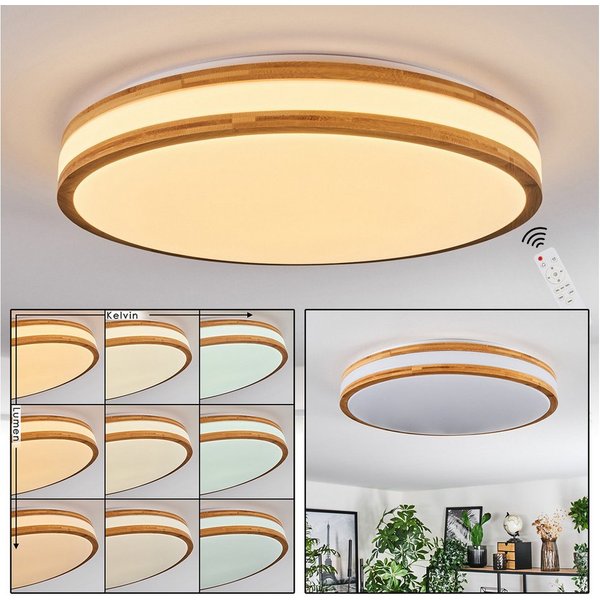 hofstein Deckenleuchte dimmbare Deckenlampe aus Metall/Bambus/Kunststoff in Weiß/Natur, LED wechselbar, 3000 - 6000 Kelvin, LED Leuchte(50cm), 4100 Lumen, 3000 