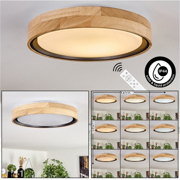 hofstein Deckenleuchte dimmbare Deckenleuchte aus Holz/Metall/Kunststoff in Natur/Weiß, LED wechselbar, 2700-6500 Kelvin, dimmbar über Fernbedienung, LED, (30cm