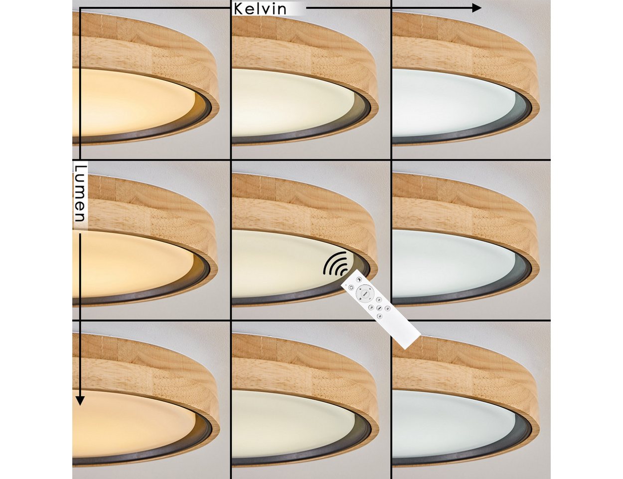 hofstein Deckenleuchte dimmbare Deckenleuchte aus Holz/Metall/Kunststoff in Natur/Weiß, LED wechselbar, 2700-6500 Kelvin, dimmbar über Fernbedienung, LED, (30cm – Bild 2 von 5