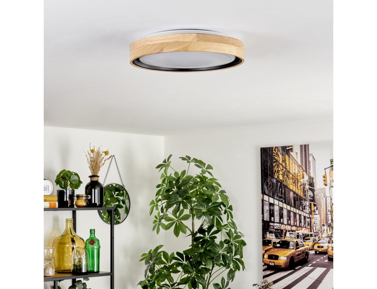 hofstein Deckenleuchte dimmbare Deckenleuchte aus Holz/Metall/Kunststoff in Natur/Weiß, LED wechselbar, 2700-6500 Kelvin, dimmbar über Fernbedienung, LED, (30cm – Bild 5 von 5