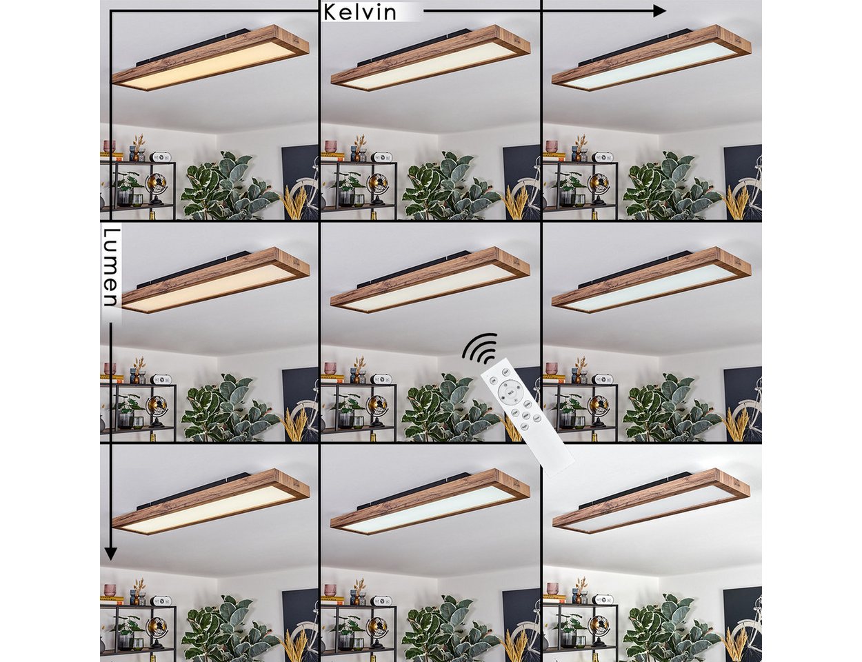 hofstein Deckenleuchte dimmbares Deckenpanel aus Metall/MDF in Schwarz/Holzoptik, LED wechselbar, 2700-6500 Kelvin, skandinavisches Design, mit Fernbedienung, 2 – Bild 2 von 5