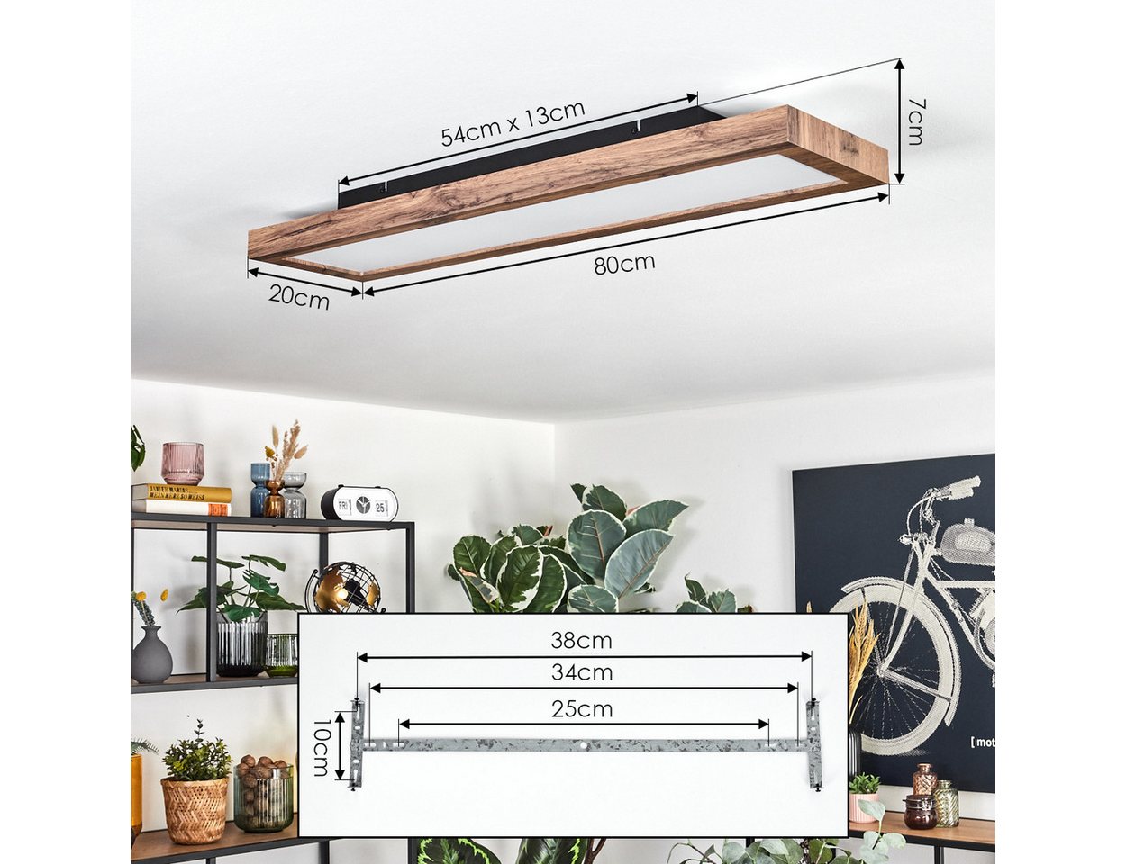 hofstein Deckenleuchte dimmbares Deckenpanel aus Metall/MDF in Schwarz/Holzoptik, LED wechselbar, 2700-6500 Kelvin, skandinavisches Design, mit Fernbedienung, 2 – Bild 4 von 5