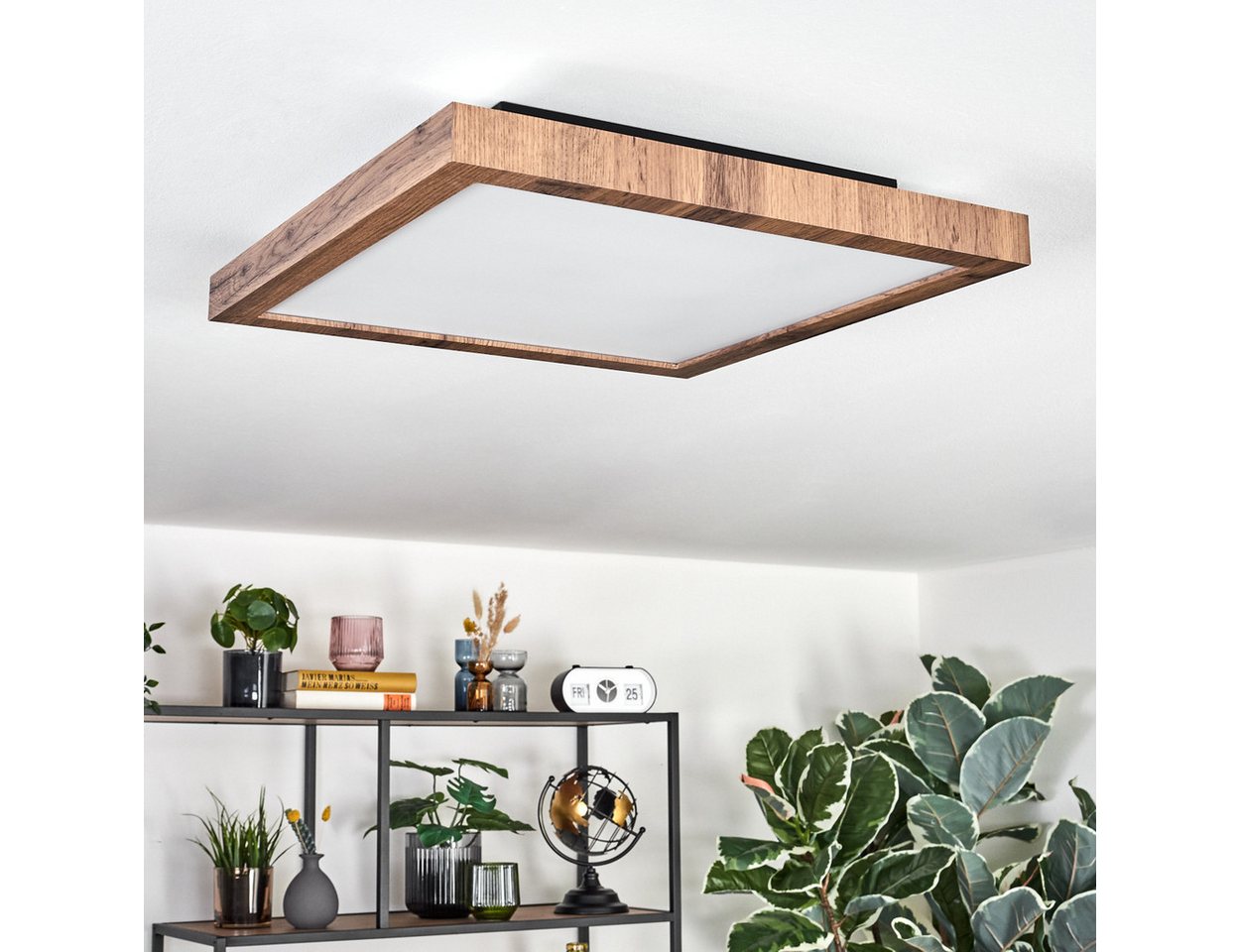 hofstein Deckenleuchte dimmbares Deckenpanel aus Metall/MDF in Schwarz/Holzoptik, LED wechselbar, 2700-6500 Kelvin, skandinavisches Design, mit Fernbedienung, 2 – Bild 5 von 5