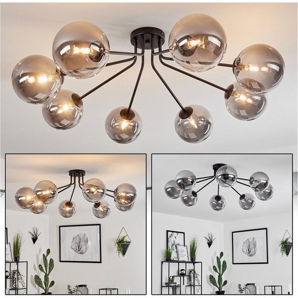 hofstein Deckenleuchte »Garaguso« moderne Deckenlampe aus Metall/Glas in Schwarz/Rauchfarben, ohne Leuchtmittel, Leuchte im Retro/Vintage-Design mit Schirmen au