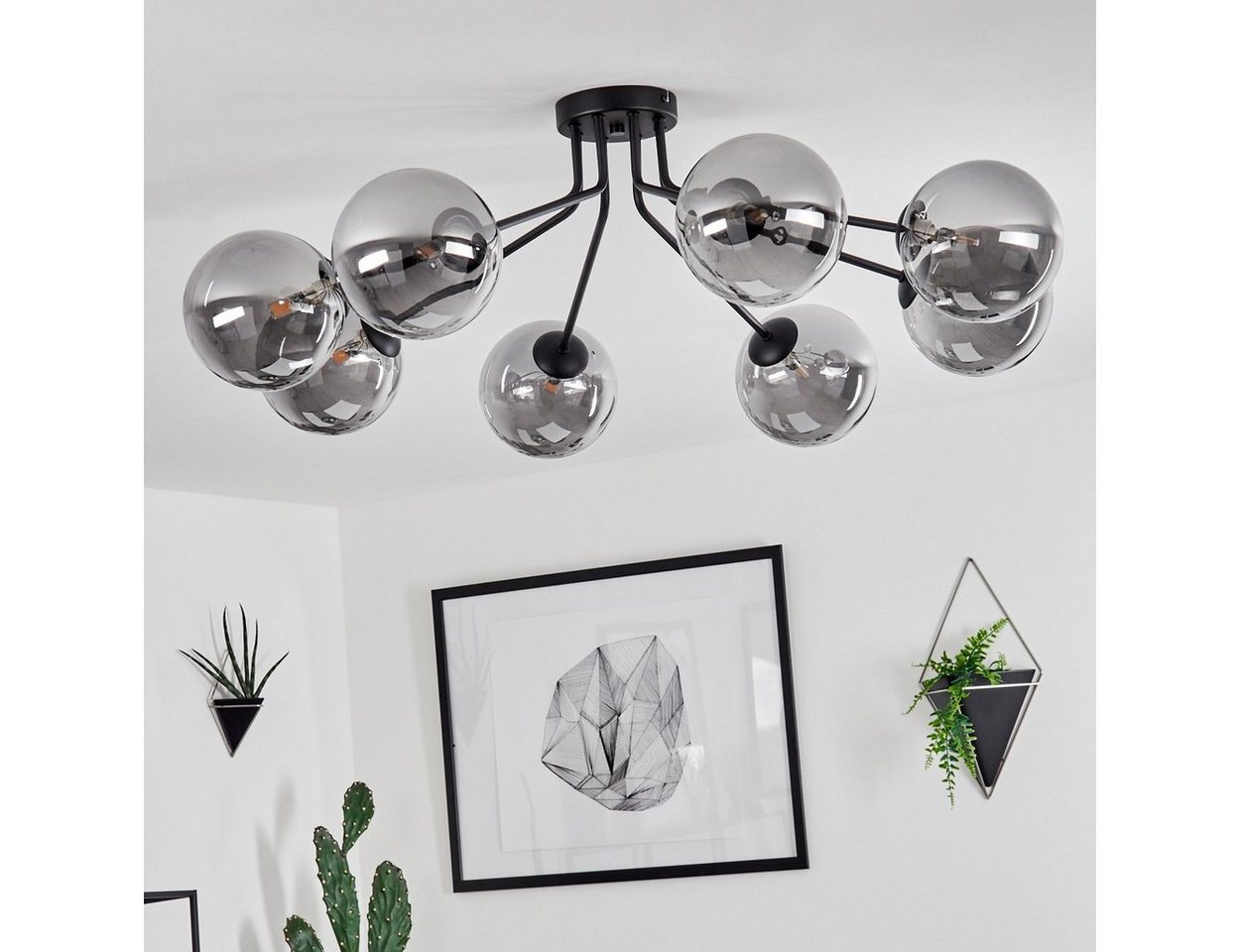 hofstein Deckenleuchte »Garaguso« moderne Deckenlampe aus Metall/Glas in Schwarz/Rauchfarben, ohne Leuchtmittel, Leuchte im Retro/Vintage-Design mit Schirmen au – Bild 2 von 5