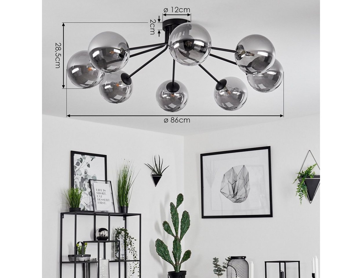 hofstein Deckenleuchte »Garaguso« moderne Deckenlampe aus Metall/Glas in Schwarz/Rauchfarben, ohne Leuchtmittel, Leuchte im Retro/Vintage-Design mit Schirmen au – Bild 4 von 5