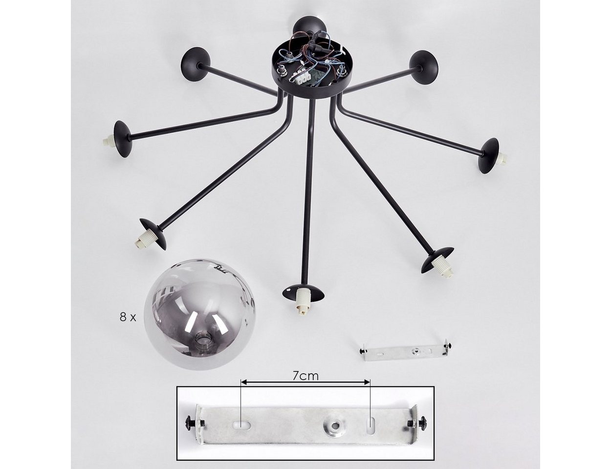 hofstein Deckenleuchte »Garaguso« moderne Deckenlampe aus Metall/Glas in Schwarz/Rauchfarben, ohne Leuchtmittel, Leuchte im Retro/Vintage-Design mit Schirmen au – Bild 5 von 5