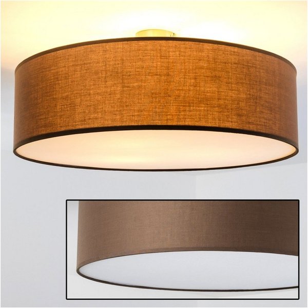 hofstein Deckenleuchte »Mels« runde Deckenlampe mit Lampenschirm aus Stoff in Braun/Weiß, ohne Leuchtmittel, Ø60cm, LED-fähig, 3xE27, 40 Watt, Retro-Design