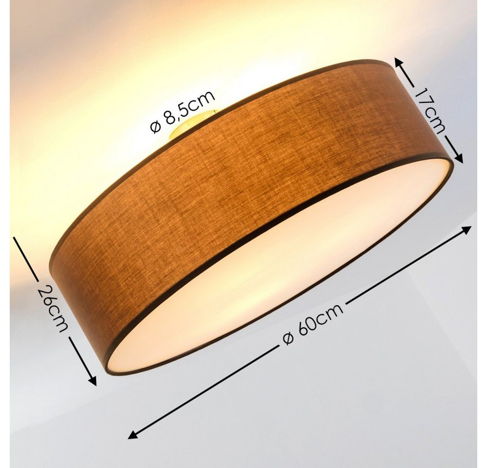 hofstein Deckenleuchte »Mels« runde Deckenlampe mit Lampenschirm aus Stoff in Braun/Weiß, ohne Leuchtmittel, Ø60cm, LED-fähig, 3xE27, 40 Watt, Retro-Design – Bild 2 von 5