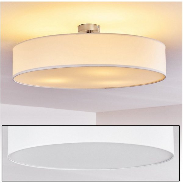 hofstein Deckenleuchte »Mels« runde Deckenlampe mit Lampenschirm aus Stoff in Weiß, ohne Leuchtmittel, Ø60cm, LED-fähig, 3xE27, 40 Watt, Retro-Design