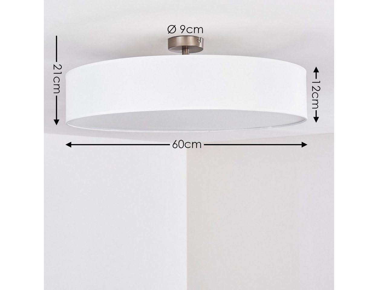 hofstein Deckenleuchte »Mels« runde Deckenlampe mit Lampenschirm aus Stoff in Weiß, ohne Leuchtmittel, Ø60cm, LED-fähig, 3xE27, 40 Watt, Retro-Design – Bild 2 von 5