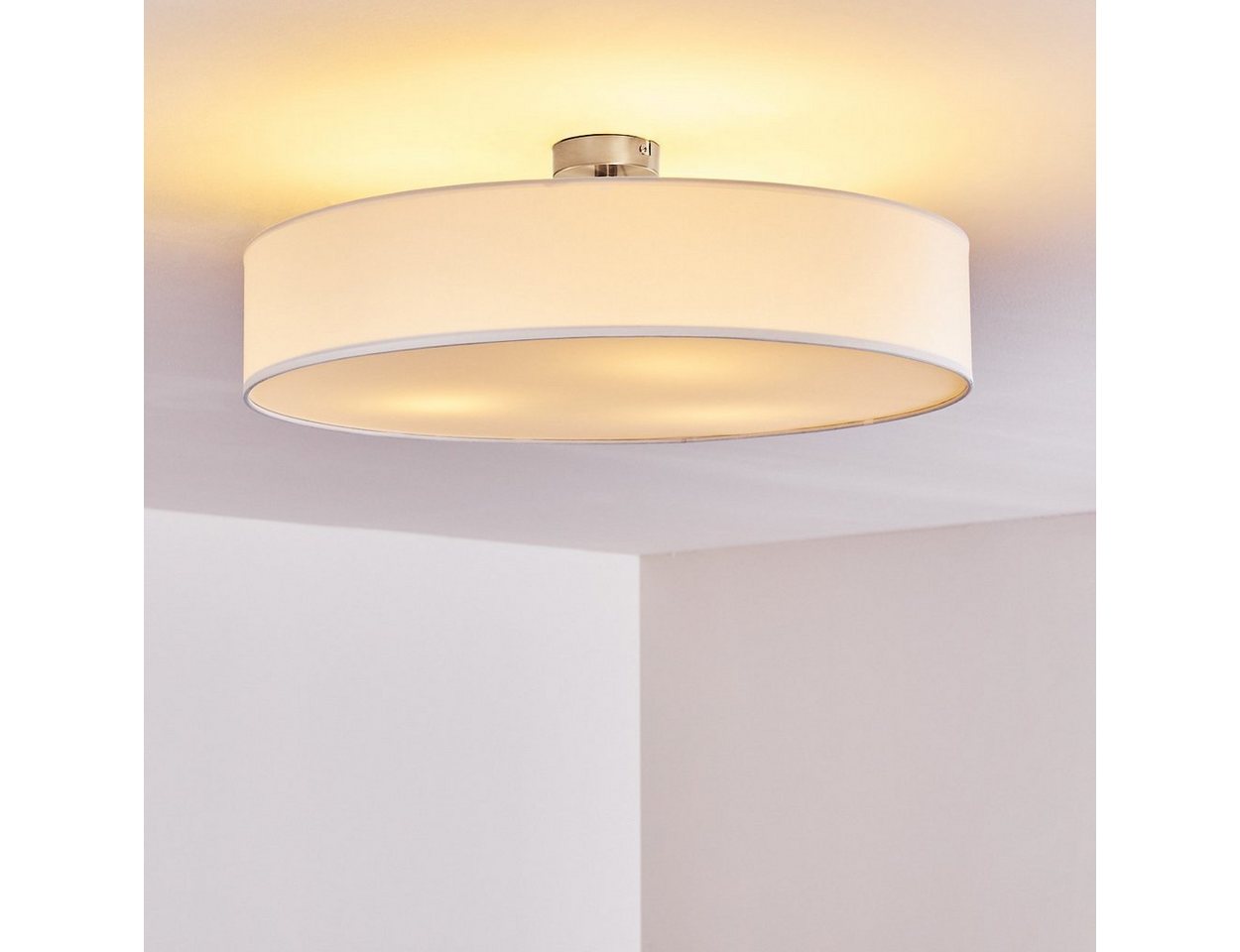 hofstein Deckenleuchte »Mels« runde Deckenlampe mit Lampenschirm aus Stoff in Weiß, ohne Leuchtmittel, Ø60cm, LED-fähig, 3xE27, 40 Watt, Retro-Design – Bild 3 von 5
