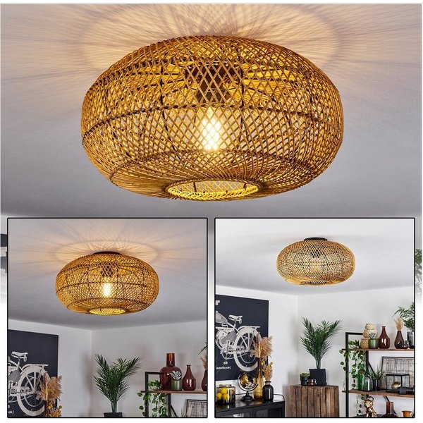 hofstein Deckenleuchte »Messerotti« moderne Deckenlampe aus Metall/Rattan in Schwarz/Natur, ohne Leuchtmittel, Leuchte im modernen Design mit Lichteffekt, ø40cm