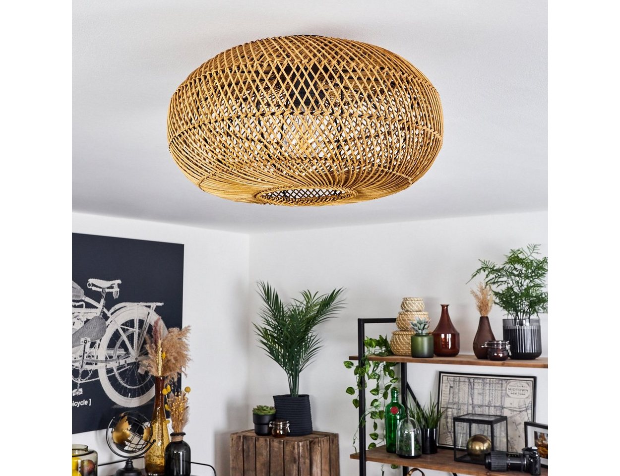 hofstein Deckenleuchte »Messerotti« moderne Deckenlampe aus Metall/Rattan in Schwarz/Natur, ohne Leuchtmittel, Leuchte im modernen Design mit Lichteffekt, ø40cm – Bild 2 von 5