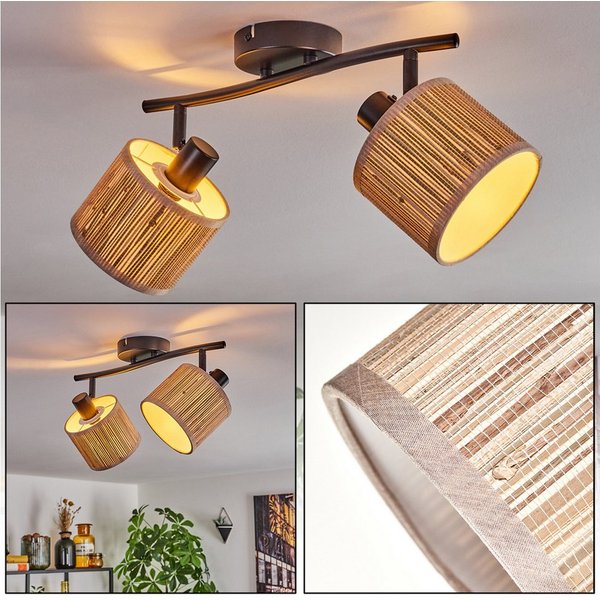 hofstein Deckenleuchte moderne Deckenlampe aus Metall/Seegras in Schwarz/Natur, ohne Leuchtmittel, mit verstellbaren Strahlern, Leuchte, 2 x E14, ohne Leuchtmit