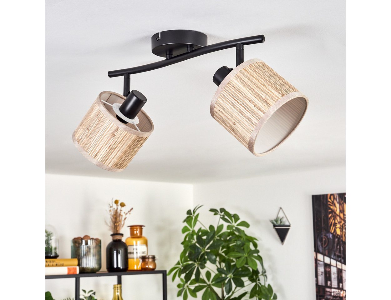 hofstein Deckenleuchte moderne Deckenlampe aus Metall/Seegras in Schwarz/Natur, ohne Leuchtmittel, mit verstellbaren Strahlern, Leuchte, 2 x E14, ohne Leuchtmit – Bild 2 von 5