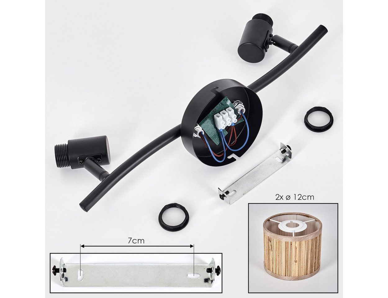 hofstein Deckenleuchte moderne Deckenlampe aus Metall/Seegras in Schwarz/Natur, ohne Leuchtmittel, mit verstellbaren Strahlern, Leuchte, 2 x E14, ohne Leuchtmit – Bild 5 von 5
