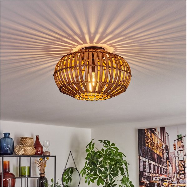 hofstein Deckenleuchte moderne Deckenlampe aus Metall/Bambus in Schwarz/Natur/Dunkelbraun, ohne Leuchtmittel, Deckenleuchte, Lichteffekt, Ø 30 cm, 1 x E27, ohne