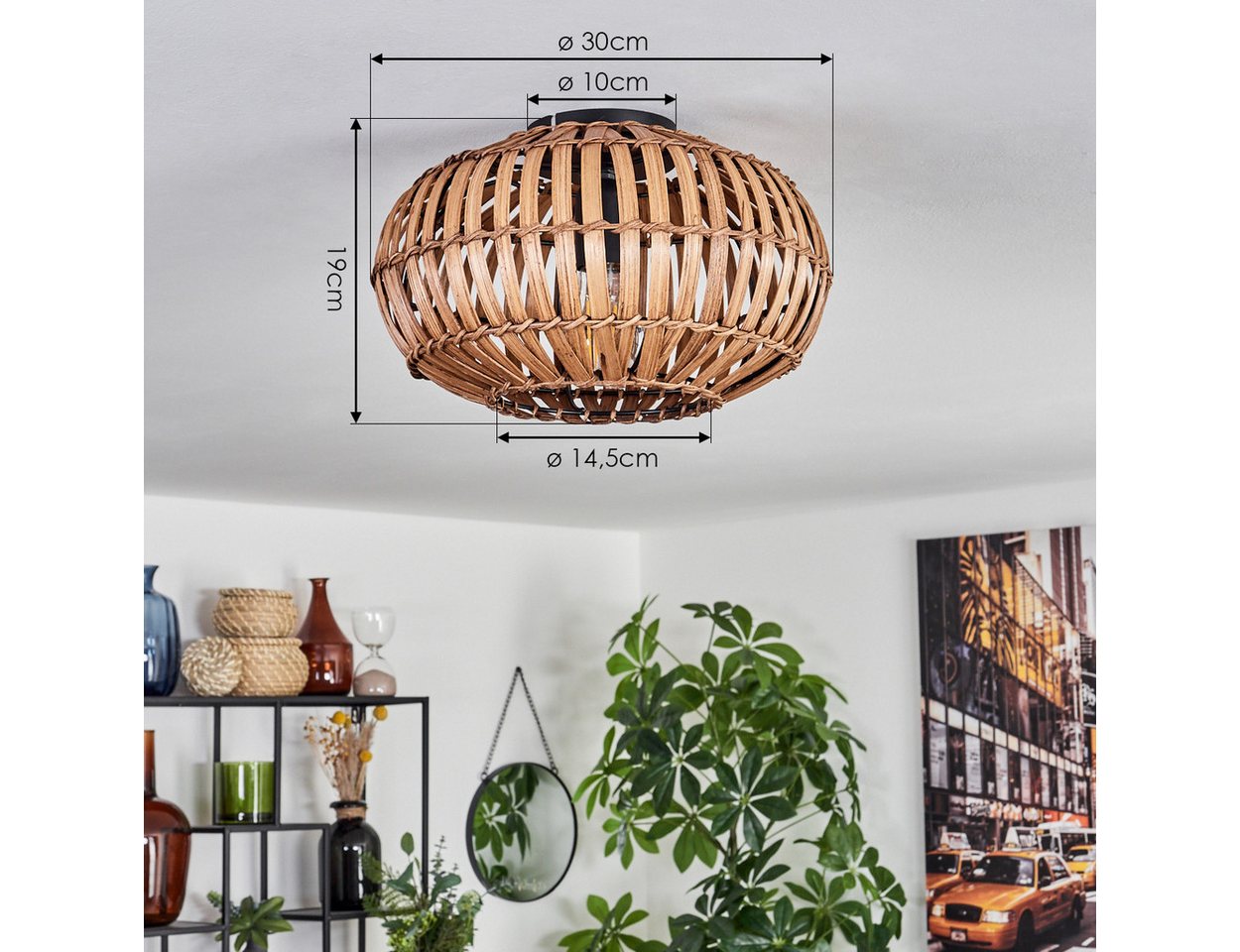 hofstein Deckenleuchte moderne Deckenlampe aus Metall/Bambus in Schwarz/Natur/Dunkelbraun, ohne Leuchtmittel, Deckenleuchte, Lichteffekt, Ø 30 cm, 1 x E27, ohne – Bild 4 von 5