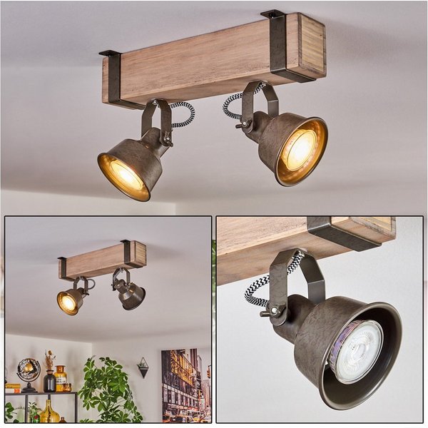 hofstein Deckenleuchte moderne Deckenlampe aus Metall/Holz in Grün-Grau/Natur, ohne Leuchtmittel, Deckenleuchte mit verstellbaren Schirmen, 2 x GU10 ohne Leucht