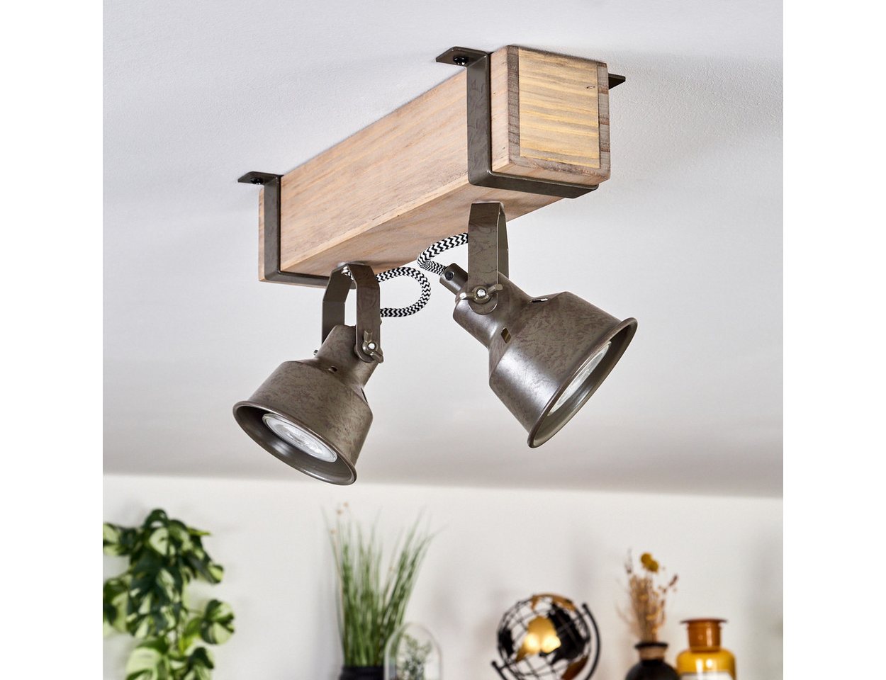 hofstein Deckenleuchte moderne Deckenlampe aus Metall/Holz in Grün-Grau/Natur, ohne Leuchtmittel, Deckenleuchte mit verstellbaren Schirmen, 2 x GU10 ohne Leucht – Bild 2 von 5