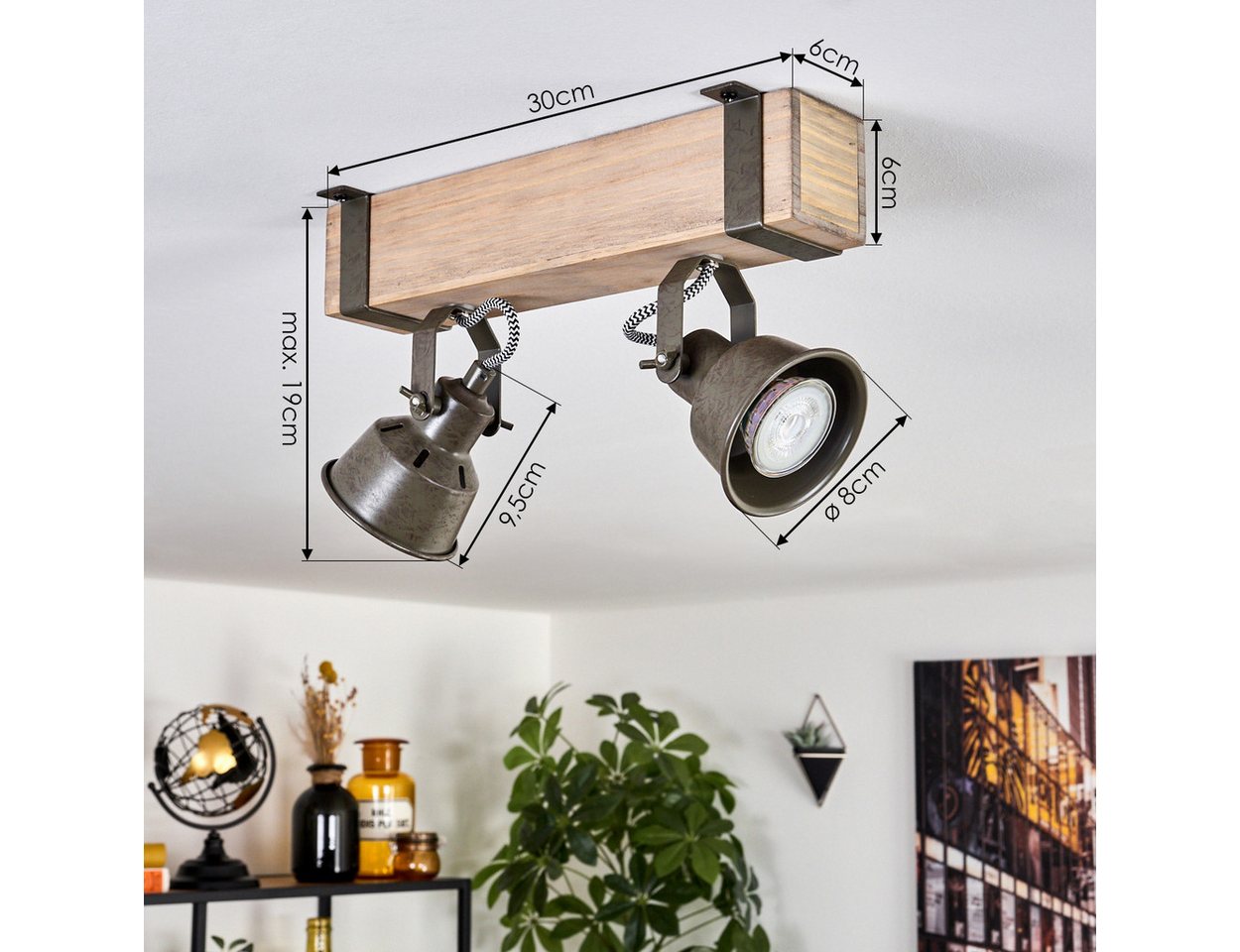 hofstein Deckenleuchte moderne Deckenlampe aus Metall/Holz in Grün-Grau/Natur, ohne Leuchtmittel, Deckenleuchte mit verstellbaren Schirmen, 2 x GU10 ohne Leucht – Bild 4 von 5