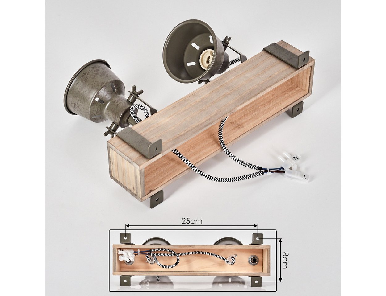 hofstein Deckenleuchte moderne Deckenlampe aus Metall/Holz in Grün-Grau/Natur, ohne Leuchtmittel, Deckenleuchte mit verstellbaren Schirmen, 2 x GU10 ohne Leucht – Bild 5 von 5