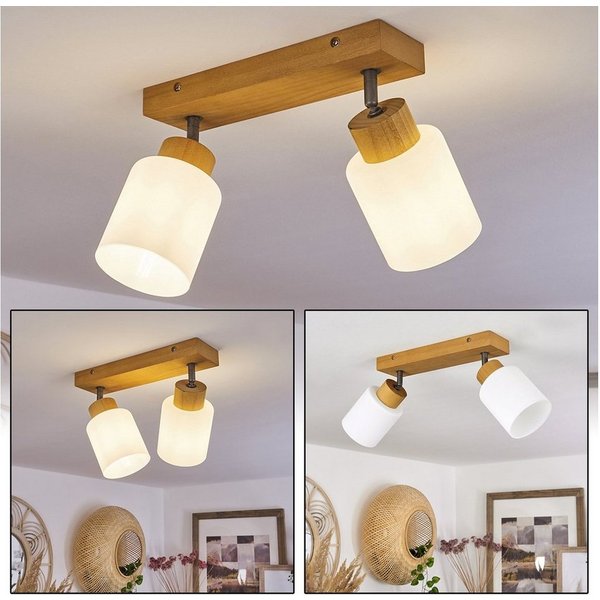 hofstein Deckenleuchte »Montemassi« Deckenlampe aus Holz/Metall/Glas in Natur/Altsilber/Weiß, ohne Leuchtmittel, Leuchte im skandinavischen Design mit verstellb