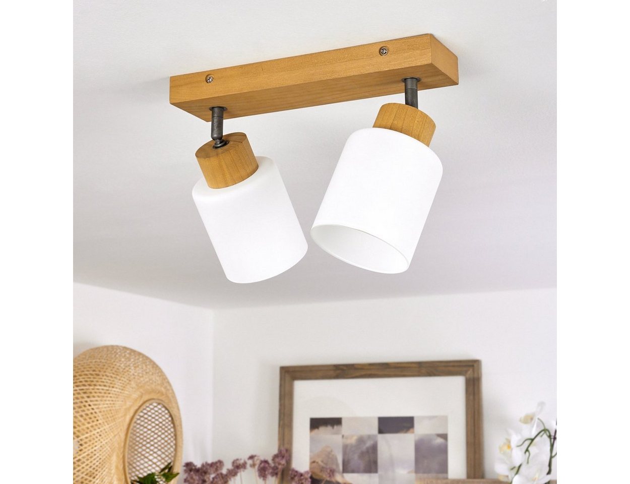 hofstein Deckenleuchte »Montemassi« Deckenlampe aus Holz/Metall/Glas in Natur/Altsilber/Weiß, ohne Leuchtmittel, Leuchte im skandinavischen Design mit verstellb – Bild 2 von 5
