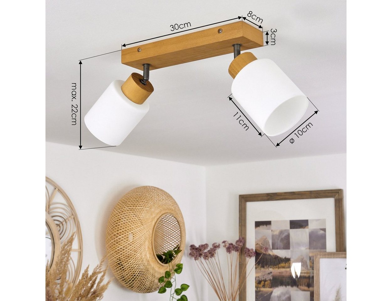 hofstein Deckenleuchte »Montemassi« Deckenlampe aus Holz/Metall/Glas in Natur/Altsilber/Weiß, ohne Leuchtmittel, Leuchte im skandinavischen Design mit verstellb – Bild 4 von 5