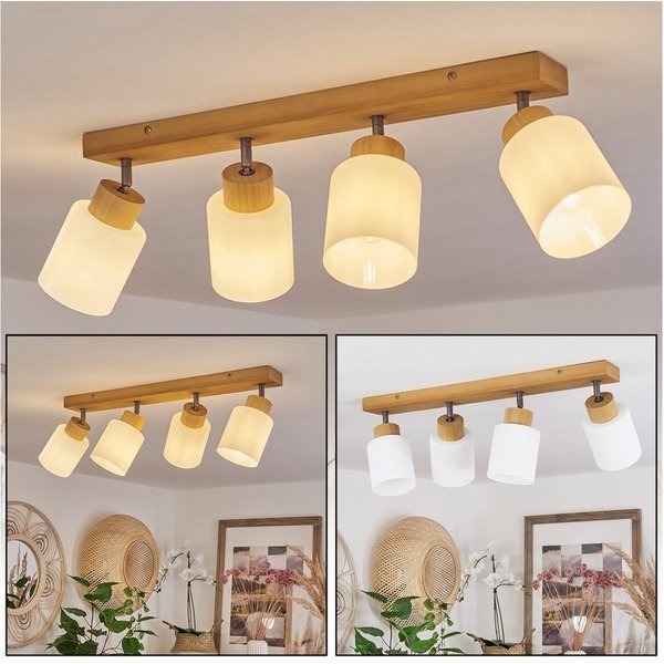 hofstein Deckenleuchte »Montemassi« Deckenlampe aus Holz/Metall/Glas in Natur/Altsilber/Weiß, ohne Leuchtmittel, Leuchte im skandinavischen Design mit verstellb