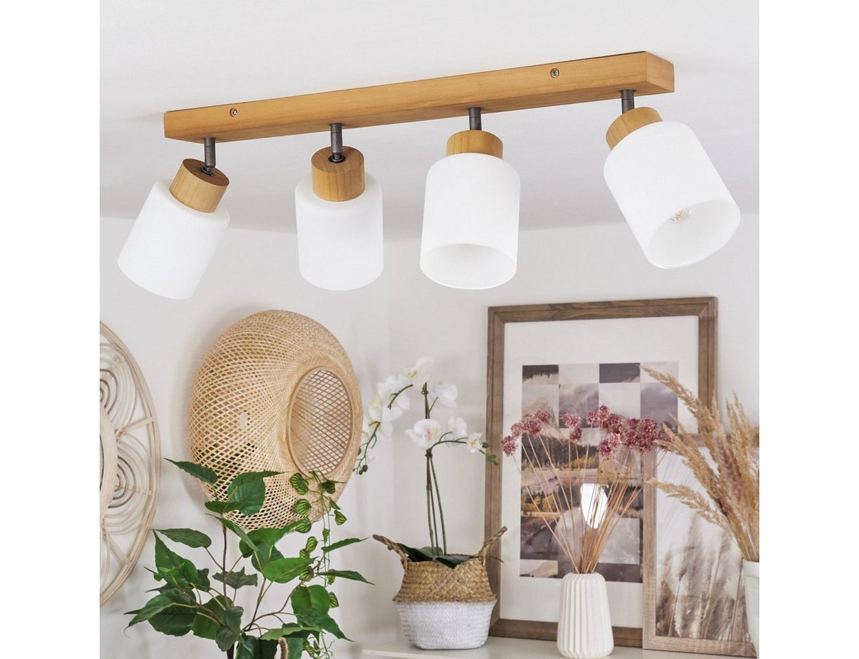 hofstein Deckenleuchte »Montemassi« Deckenlampe aus Holz/Metall/Glas in Natur/Altsilber/Weiß, ohne Leuchtmittel, Leuchte im skandinavischen Design mit verstellb – Bild 2 von 5