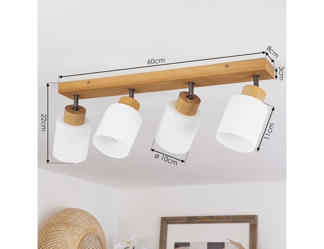 hofstein Deckenleuchte »Montemassi« Deckenlampe aus Holz/Metall/Glas in Natur/Altsilber/Weiß, ohne Leuchtmittel, Leuchte im skandinavischen Design mit verstellb – Bild 4 von 5