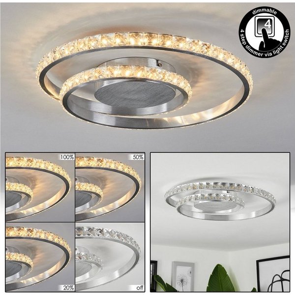 hofstein Deckenleuchte »Paladon« geschwungene Deckenlampe, Metall/Kunststoff, Aluminium/Klar, 3000 Kelvin, dimmbar über Lichtschalter, (38,5cm), LED 23,5 Watt, 