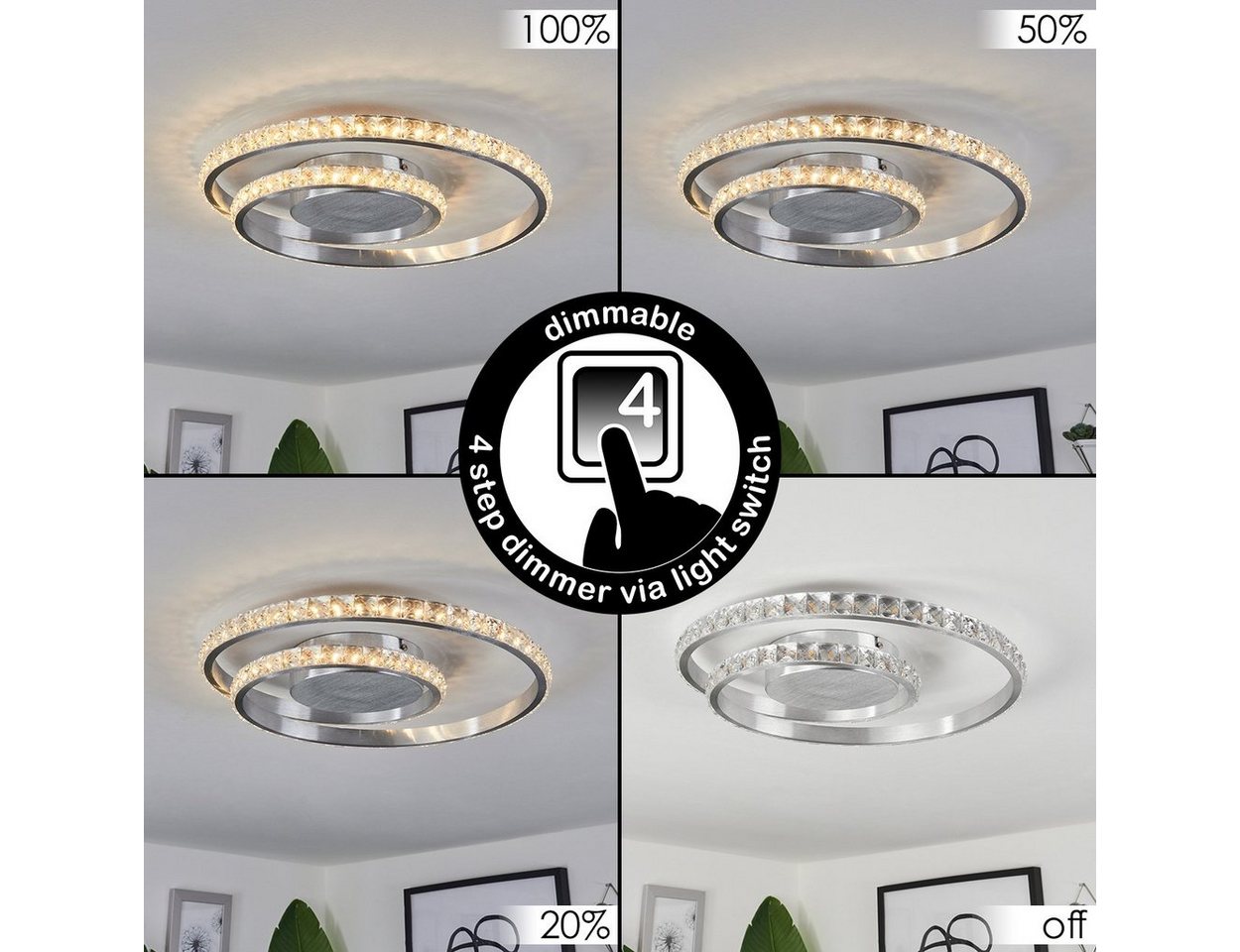hofstein Deckenleuchte »Paladon« geschwungene Deckenlampe, Metall/Kunststoff, Aluminium/Klar, 3000 Kelvin, dimmbar über Lichtschalter, (38,5cm), LED 23,5 Watt,  – Bild 2 von 5