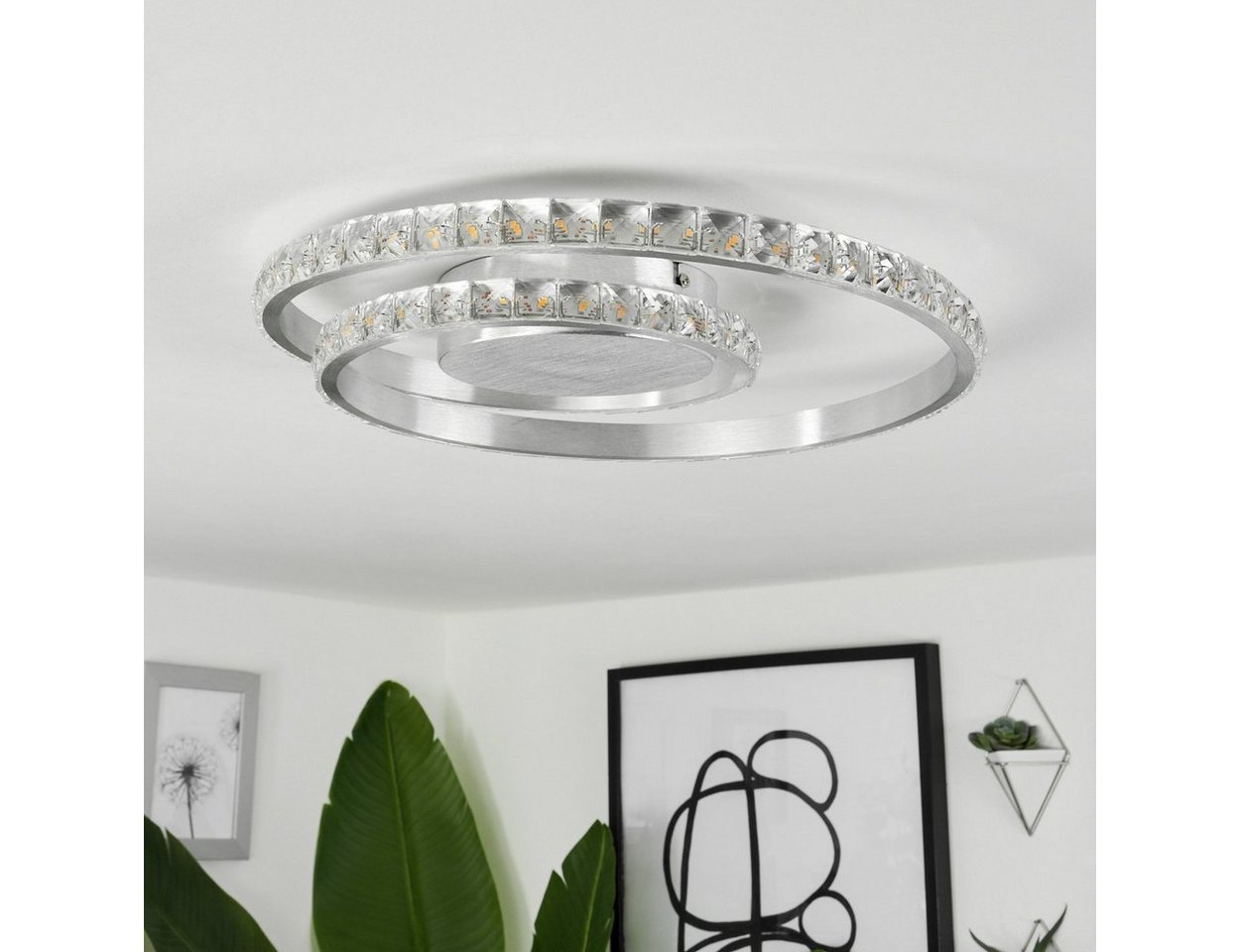 hofstein Deckenleuchte »Paladon« geschwungene Deckenlampe, Metall/Kunststoff, Aluminium/Klar, 3000 Kelvin, dimmbar über Lichtschalter, (38,5cm), LED 23,5 Watt,  – Bild 5 von 5