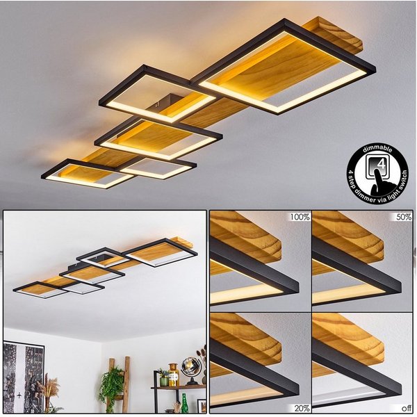 hofstein Deckenleuchte »Palermo« dimmbare Deckenlampe, Metall/Holz/Kunststoff, Schwarz/Natur, 3000 Kelvin, über herkömmlichen Lichtschalter dimmbar, LED, 5700 L