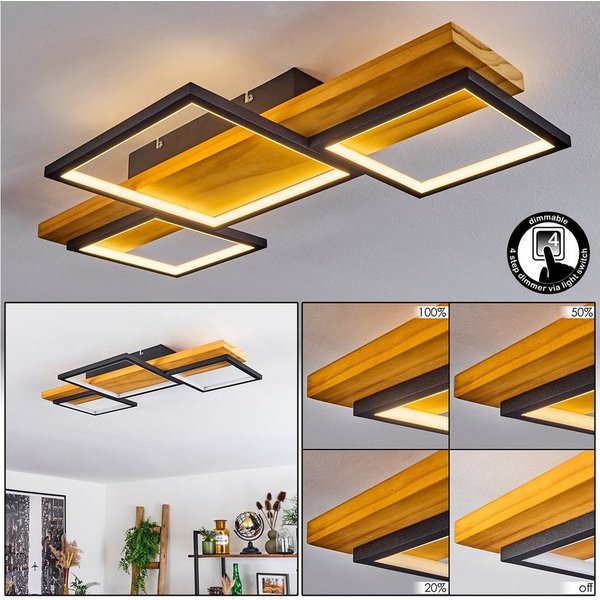 hofstein Deckenleuchte »Palermo« dimmbare Deckenlampe, Metall/Holz/Kunststoff, Schwarz/Natur, 3000 Kelvin, über herkömmlichen Lichtschalter dimmbar, LED, 4000 L