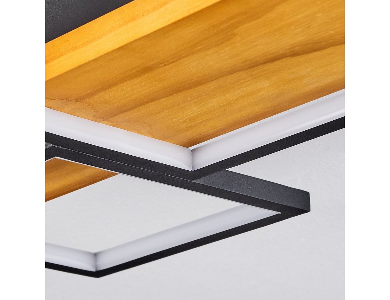 hofstein Deckenleuchte »Palermo« dimmbare Deckenlampe, Metall/Holz/Kunststoff, Schwarz/Natur, 3000 Kelvin, über herkömmlichen Lichtschalter dimmbar, LED, 4000 L – Bild 3 von 5
