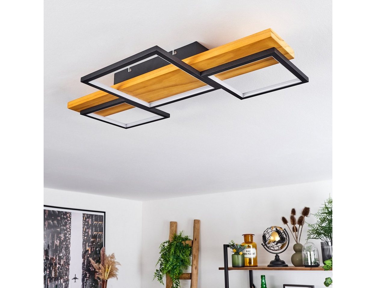 hofstein Deckenleuchte »Palermo« dimmbare Deckenlampe, Metall/Holz/Kunststoff, Schwarz/Natur, 3000 Kelvin, über herkömmlichen Lichtschalter dimmbar, LED, 4000 L – Bild 5 von 5